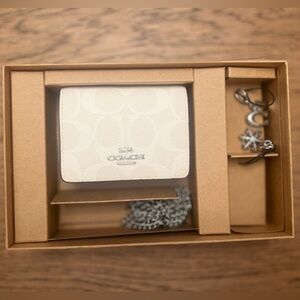 Coach Boxed Mini Wallet On A Chain In Canvas Glacier White & Charms